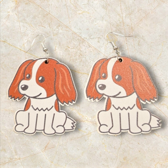 Wooden Dog Dangle Earrings - Picture 2 of 2